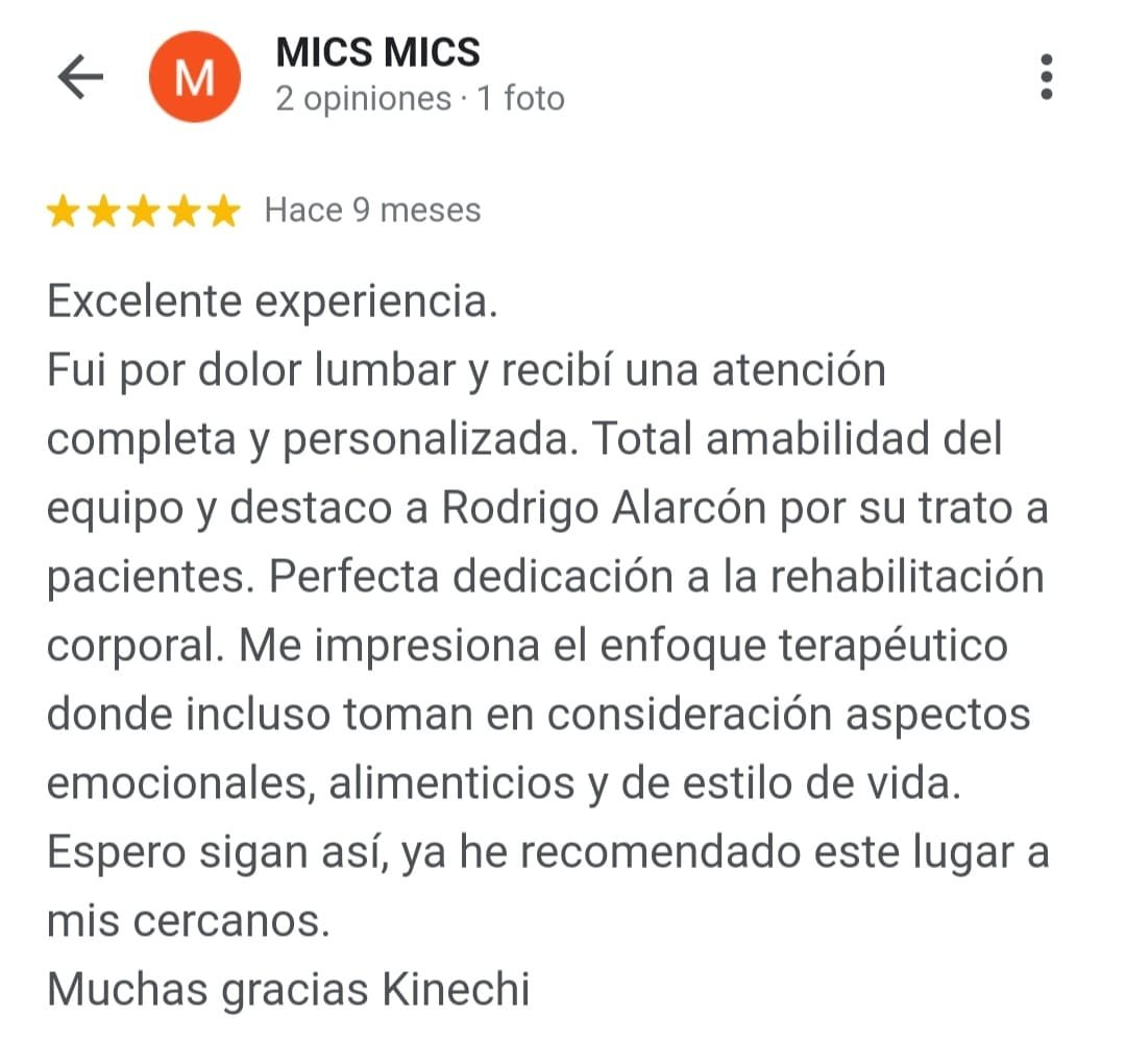 Reseña de Google de un paciente de Kinechi (2 de 9)
